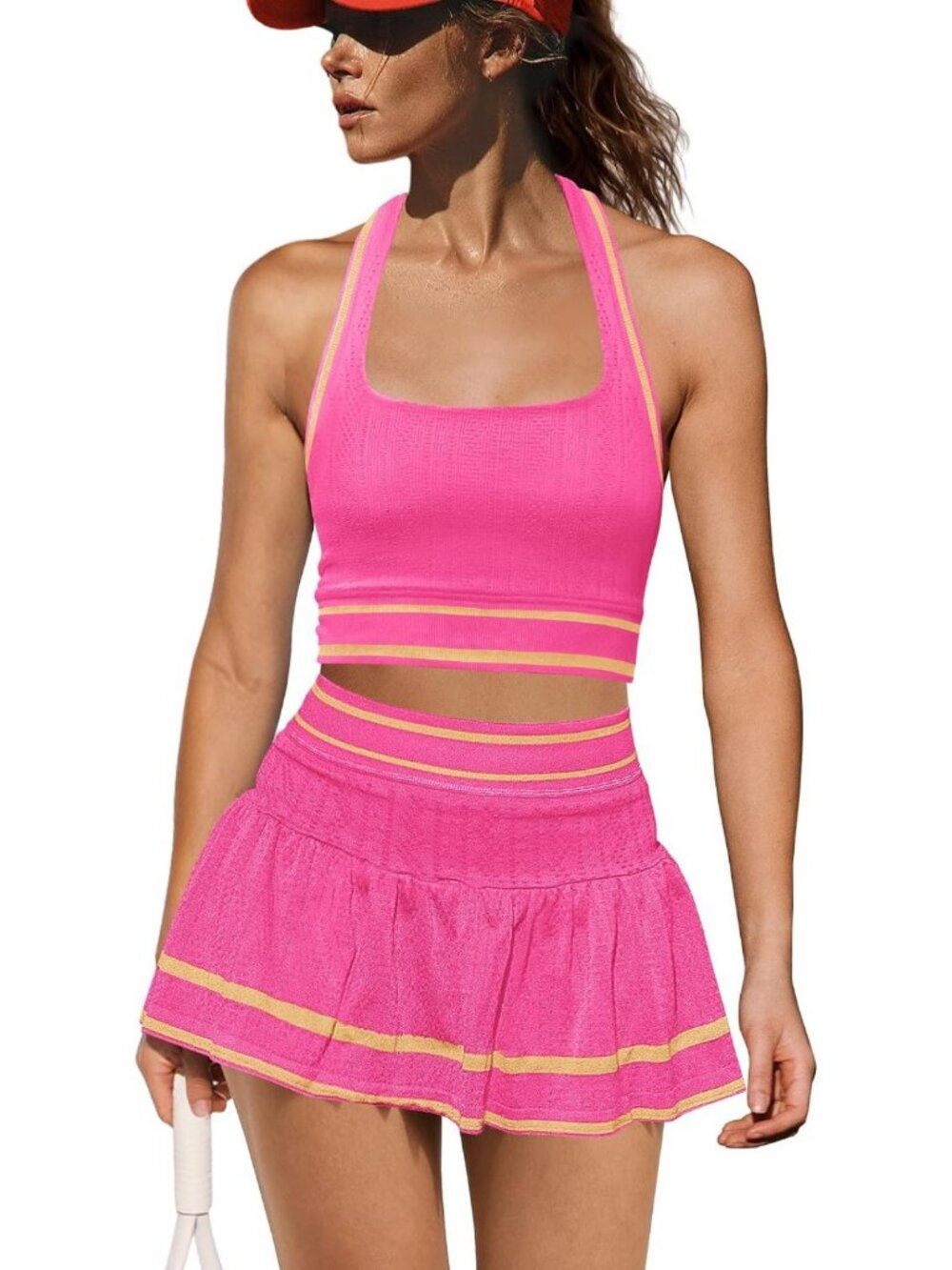 Stylish Women's 2-Piece Tennis Skirt Set | Seamless Workout & Golf Outfit